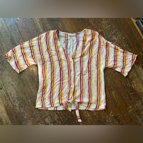 LUQ Pink Orange Neutrals Stripped Crop Top size SM/MD - Picture 1 of 7